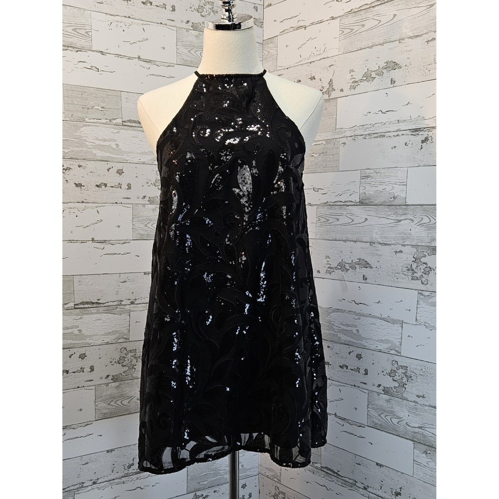 Show Me Your Mumu Gomez Mini Dress Black Sequin Halter Keyhole XS